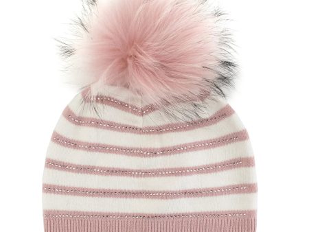 Pink Knit Stripe Beanie Hot on Sale